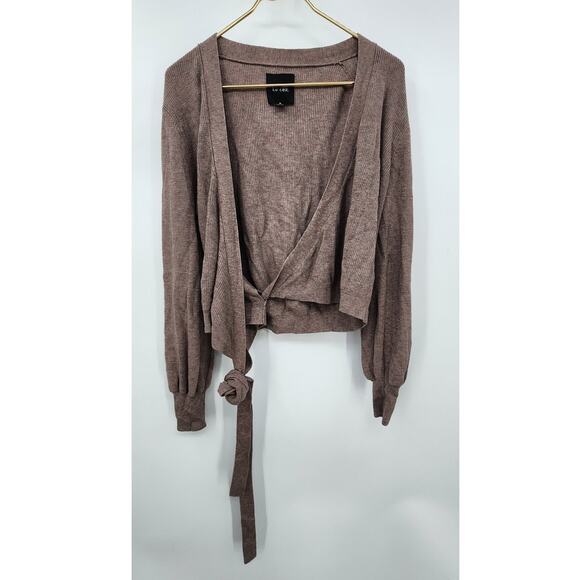 Le Ore Revolve Lodi Pointelle Knit Wrap Cardigan Size Medium In Walnut - Picture 6 of 9